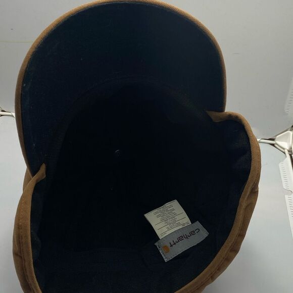 Carhartt Brown Canvas Insulated Cap w/ Back Flap Warmer Workwear Hat Unisex - Picture 4 of 5